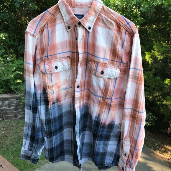 Bleached Flannel Shirt, Size Medium: Upcycled Painted Lady Portrait Warrior - Picture 10 of 12